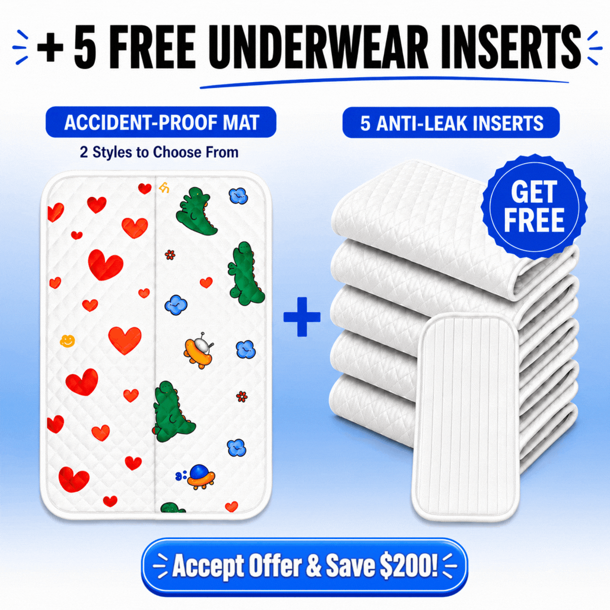 Potty Ready™ Accident-Proof Mat (+ 5 FREE Underwear Inserts!)